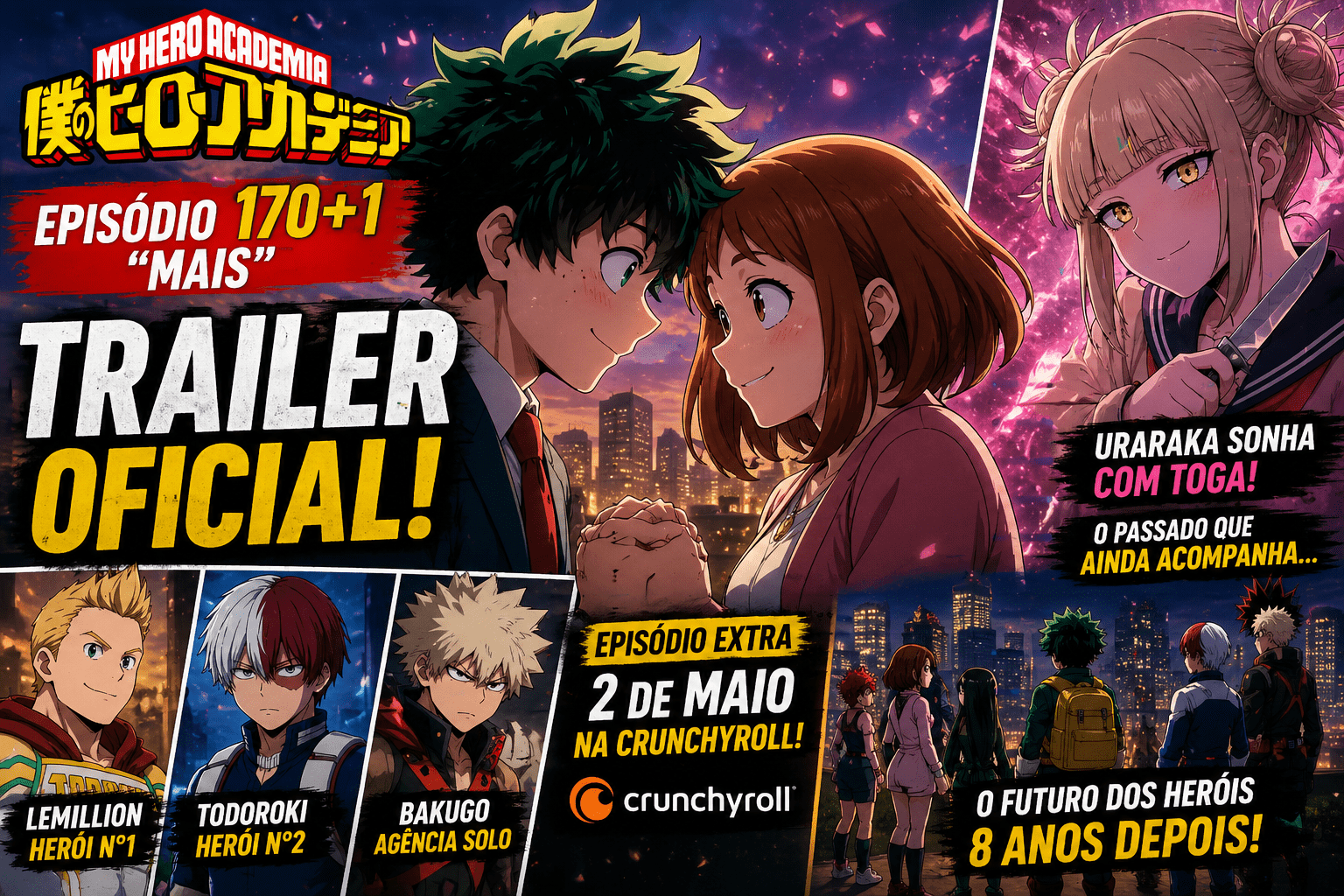 My Hero Academia episódio 170+1: trailer revela epílogo com Deku e Uraraka