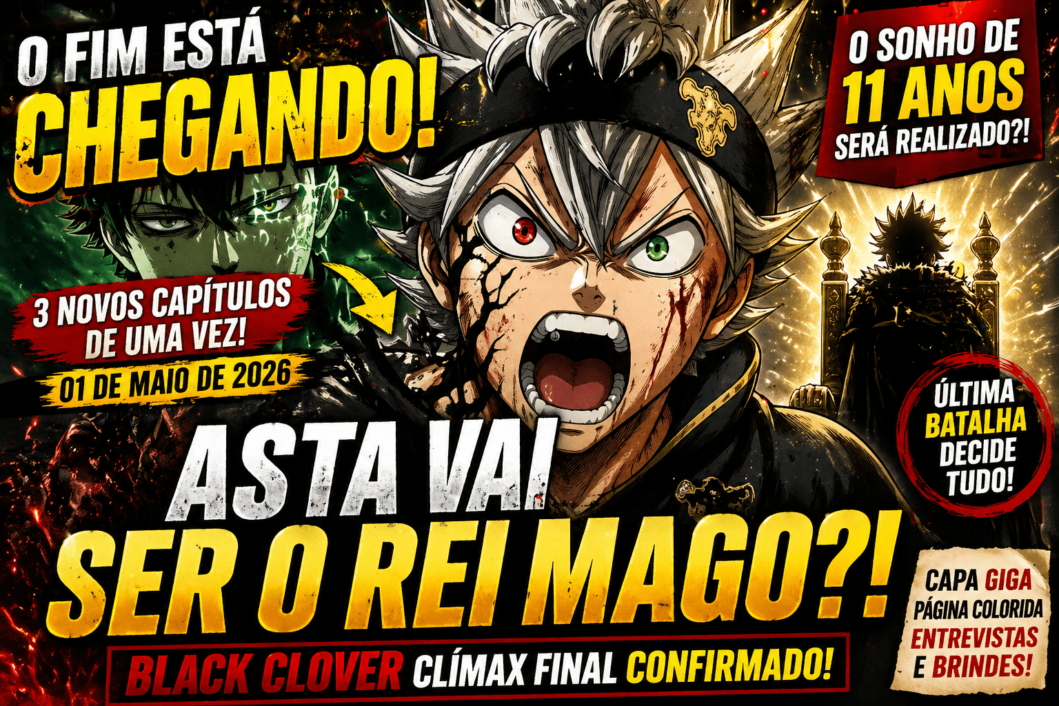 Black Clover confirma clímax final com 3 capítulos e Asta perto de virar Rei Mago