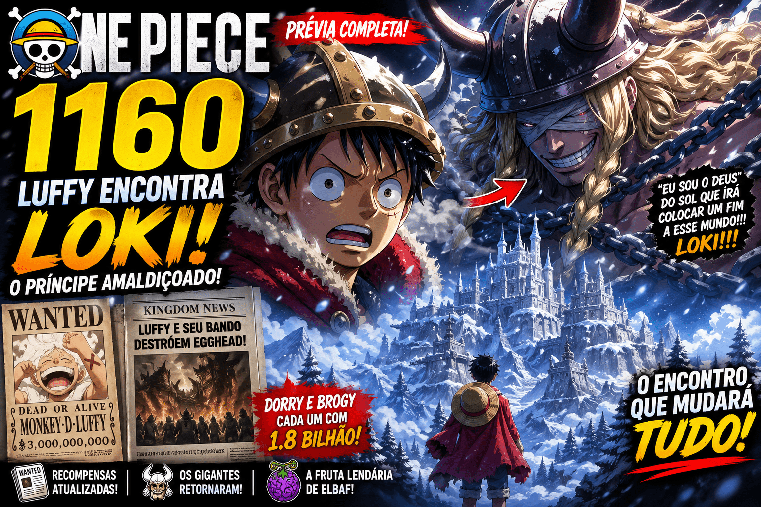 One Piece episódio 1160: data, hora e encontro de Luffy com Loki em Elbaf