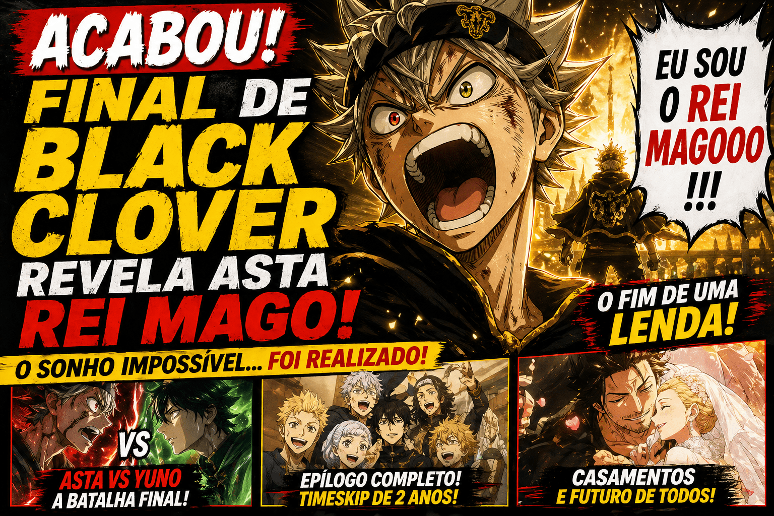 ACABOU! Final de Black Clover revela Asta Rei Mago e choca fãs