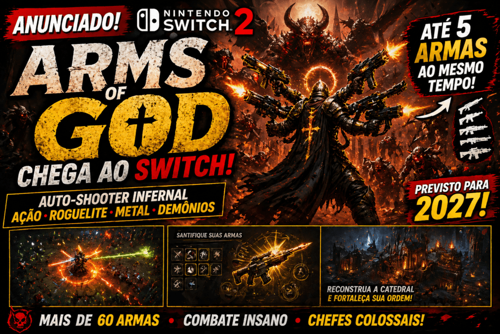 Arms of God chega ao Nintendo Switch e promete ação estilo DOOM em 2027