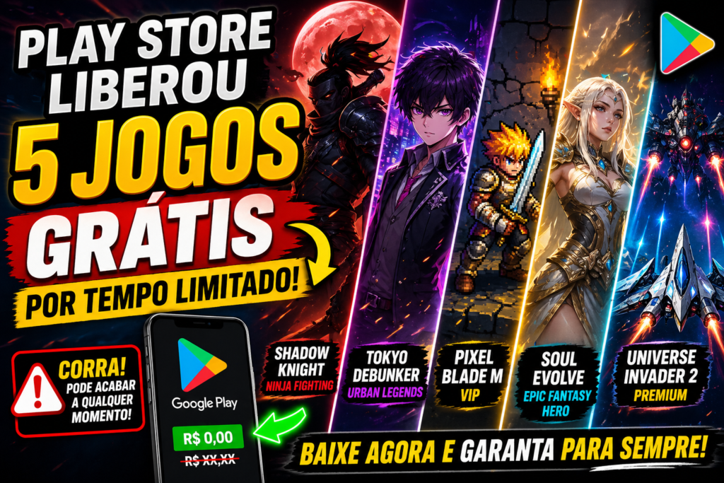 Play Store libera 5 jogos grátis por tempo limitado no Android