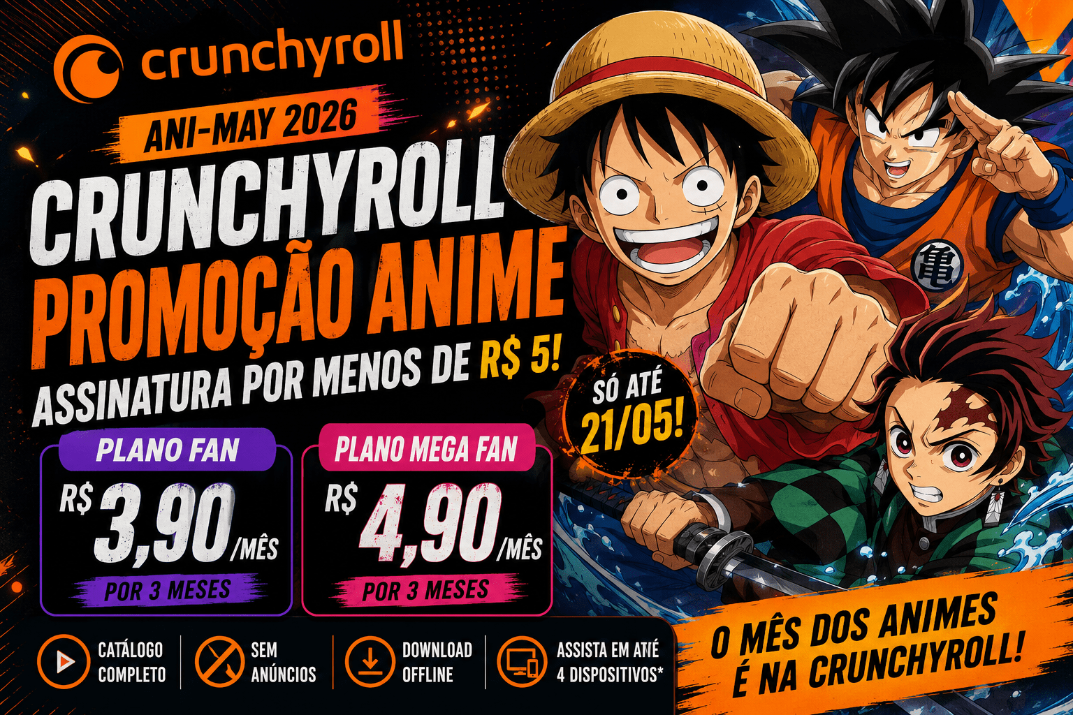 Crunchyroll promoção anime: assinatura por R$ 3,90 no Ani-May