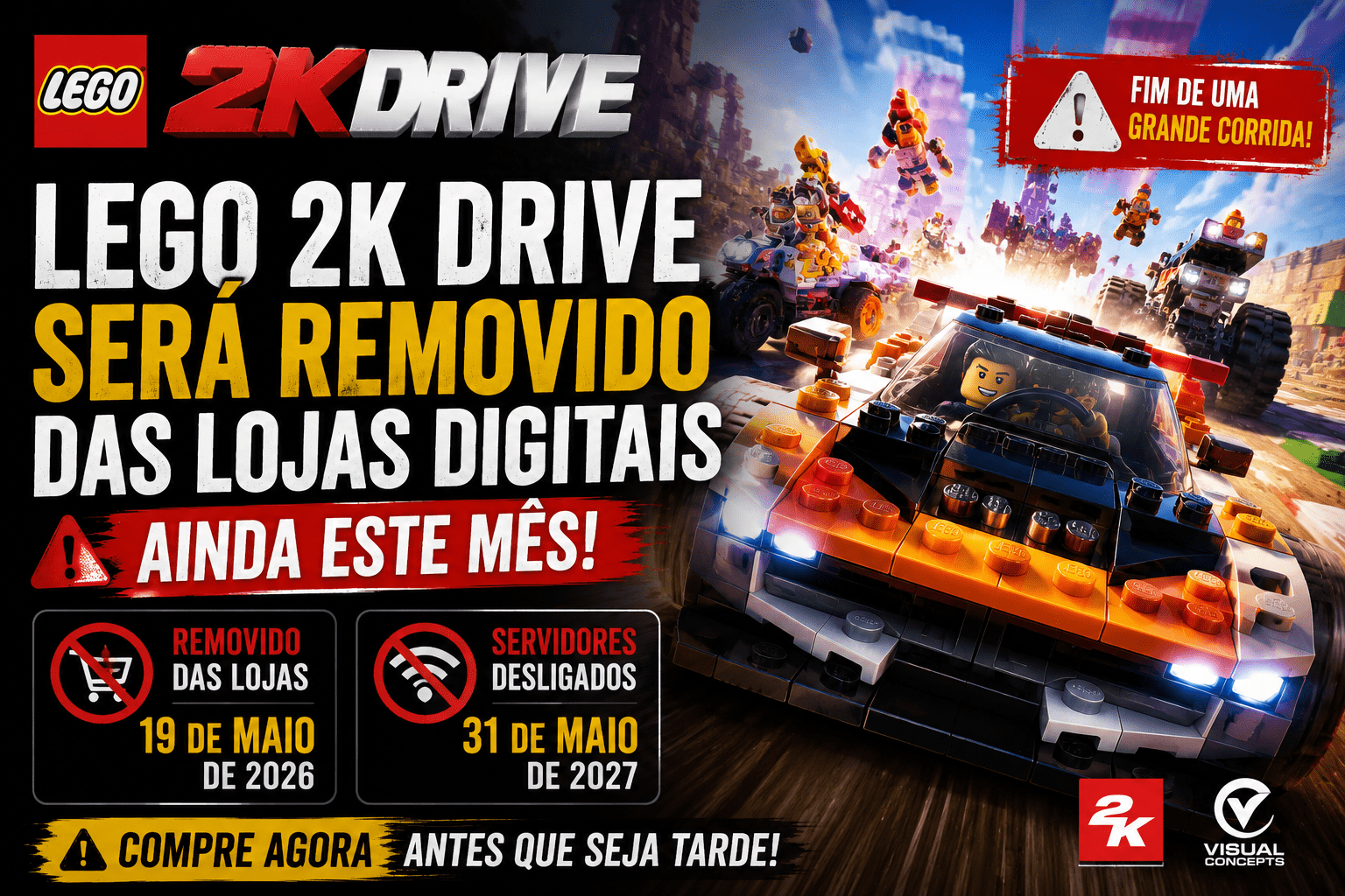 Lego 2K Drive será removido das lojas digitais ainda este mês e fãs já estão preocupados