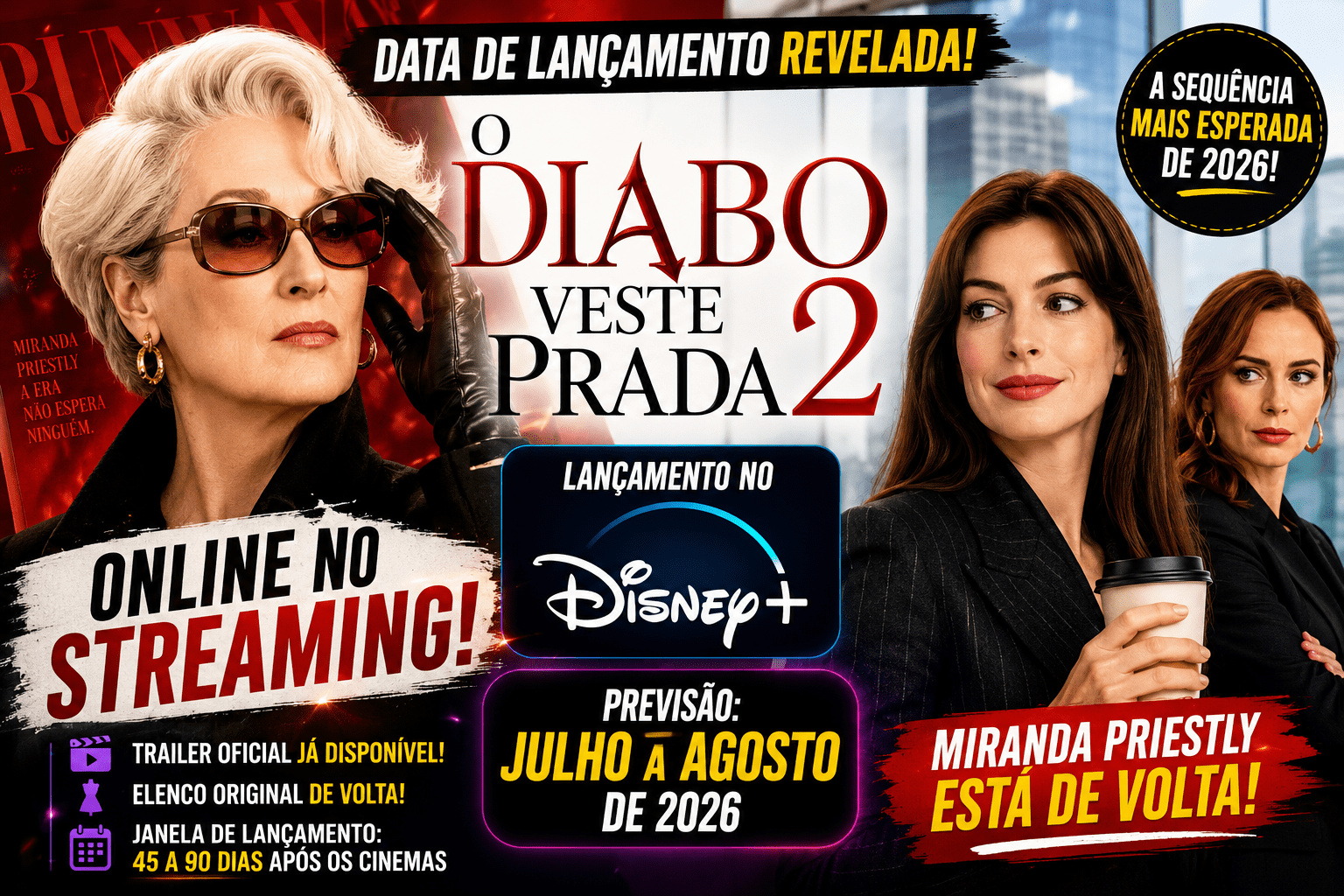O Diabo Veste Prada 2 online no streaming: quando o filme chega ao Disney+?