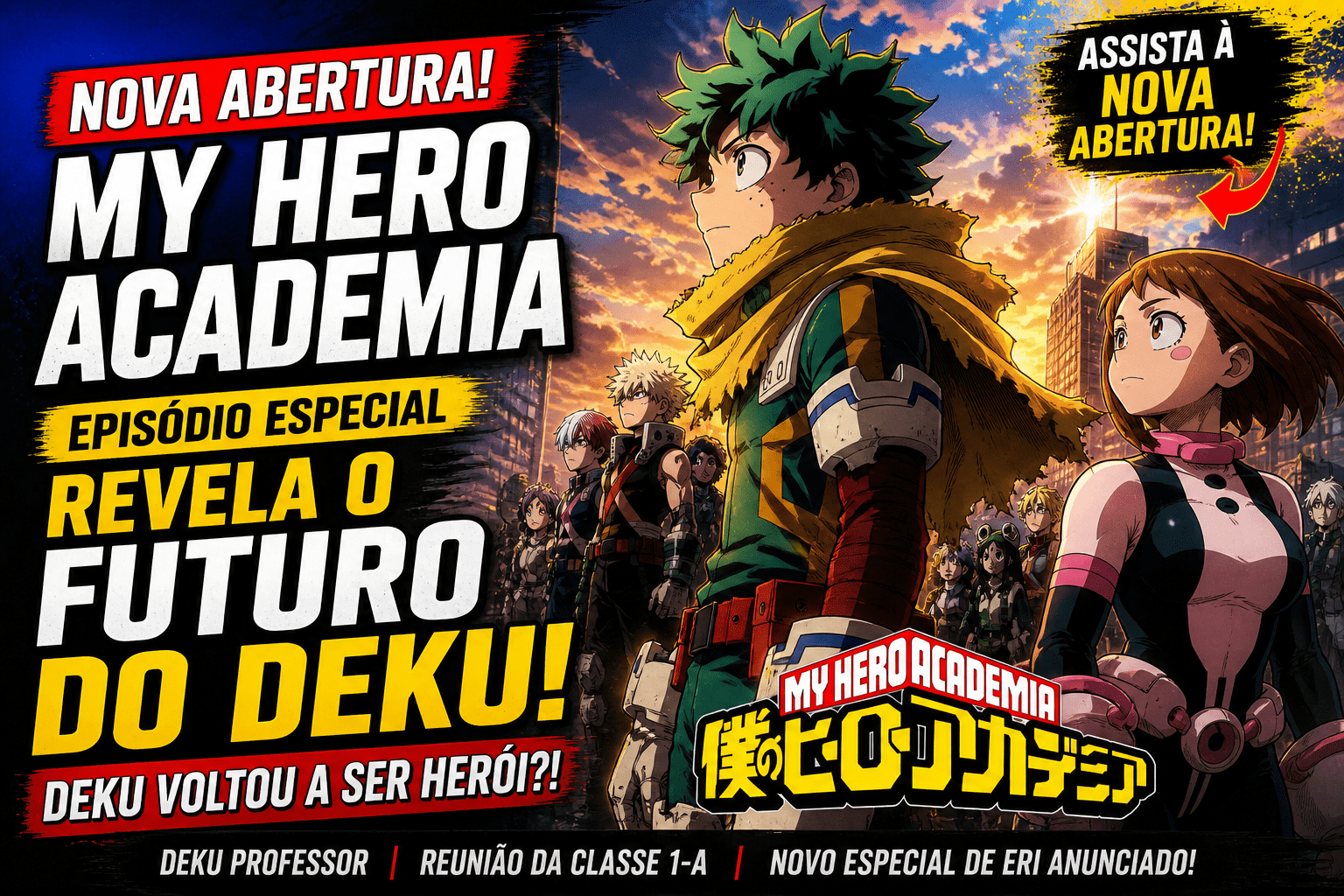 Nova abertura de My Hero Academia entrega o futuro de Deku e Classe 1-A