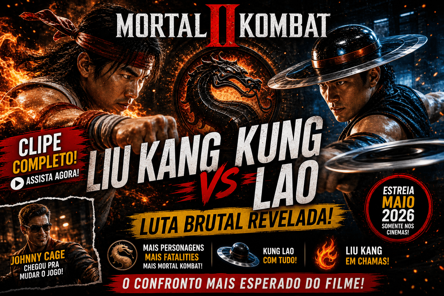 Mortal Kombat II: Liu Kang vs Kung Lao em clipe brutal