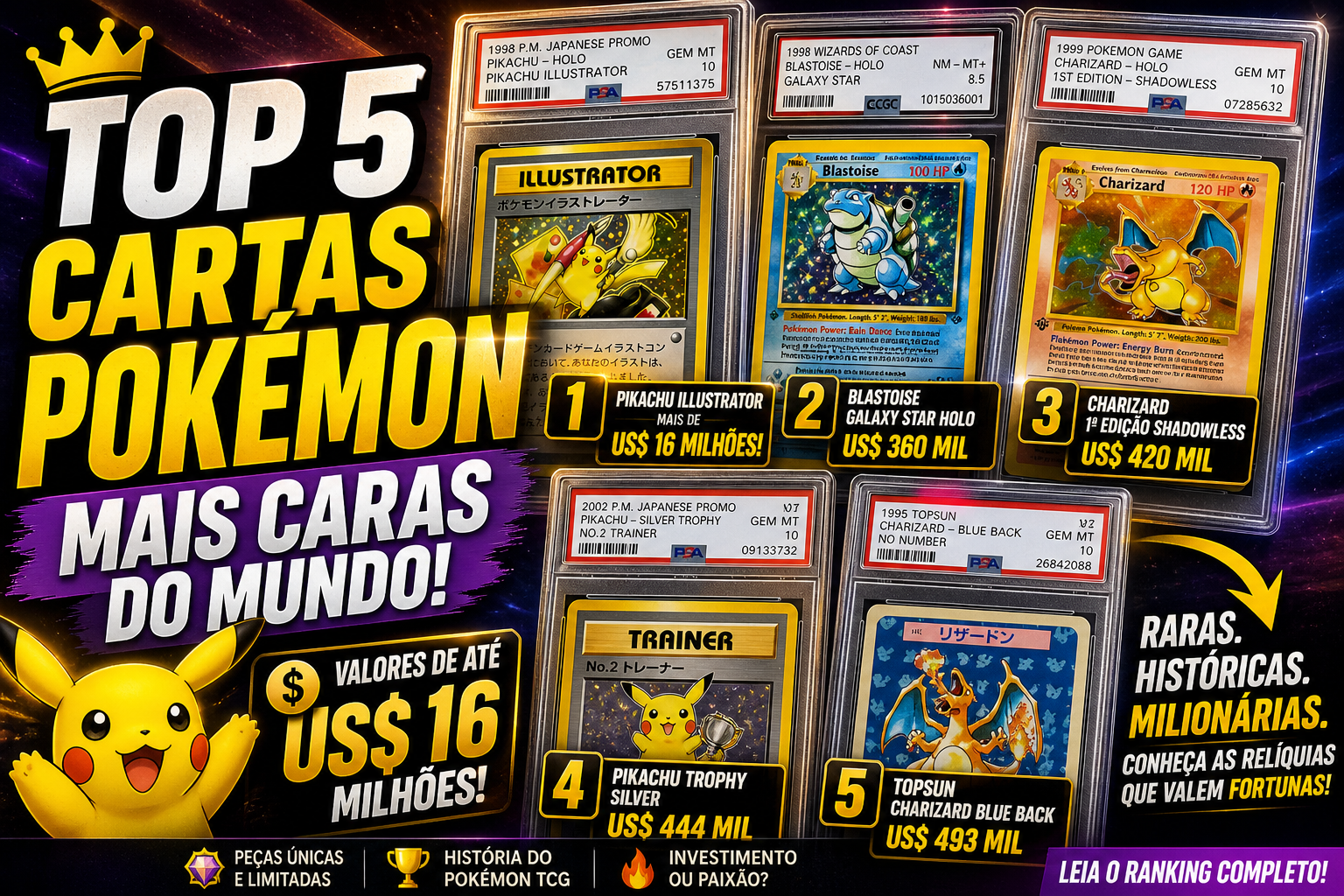 Top cartas Pokémon mais caras do mundo: ranking atualizado