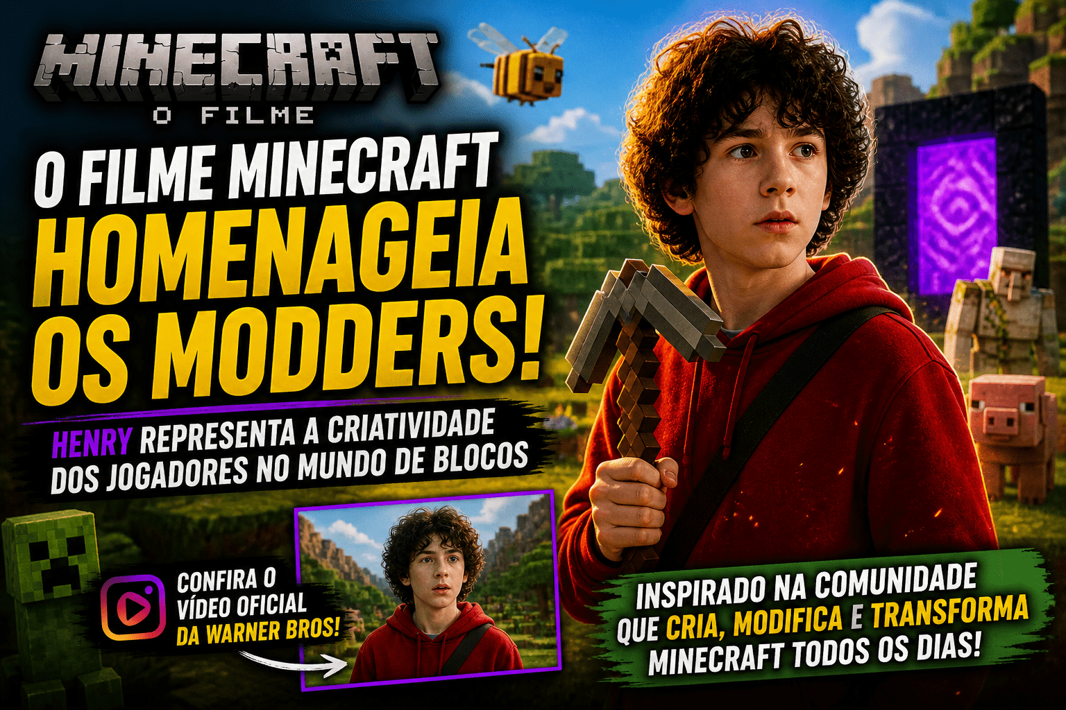 Um Filme Minecraft homenageia mods e revela inspiração em Henry